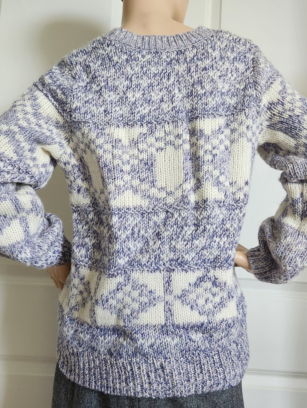 Fair Isle Chunky Knitted Sweater Cream Purple Violet Size Small Wool Blend - Picture 13 of 13